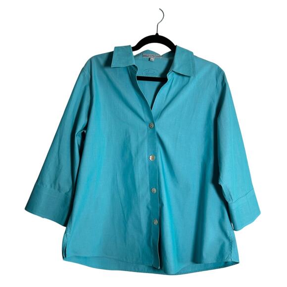 FOXCROFT FLAWED No Sleeve Buttons Teal Blue Non-Iron Shaped Fit Cotton Sze 14W - Picture 1 of 4